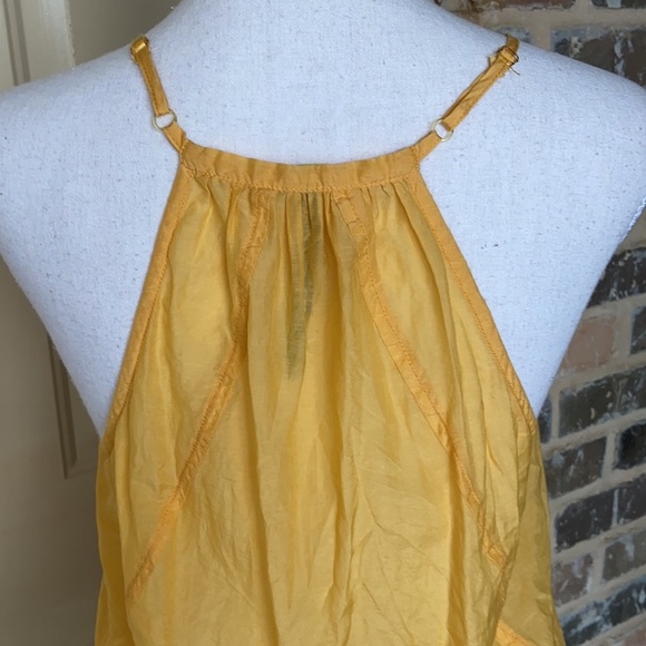 LeShop Butter Yellow Silk Blend Racer Back Cami Tank Top Boho Embroidered Size L - Picture 6 of 12